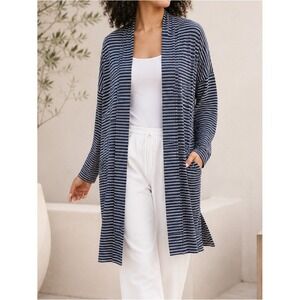 SOMA Cool Nights Duster Cardigan Robe S Nautical Stripe Pockets Loungewear Sleep